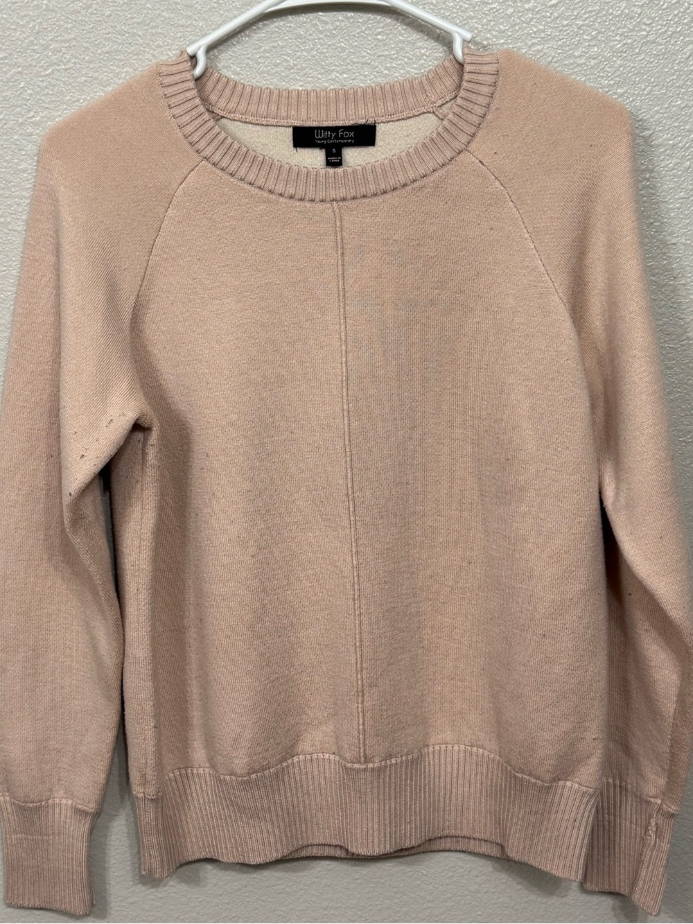Witty Fox Women’s Blush Pink Crew Neck Knit Pullover Sweater Long Sleeve S